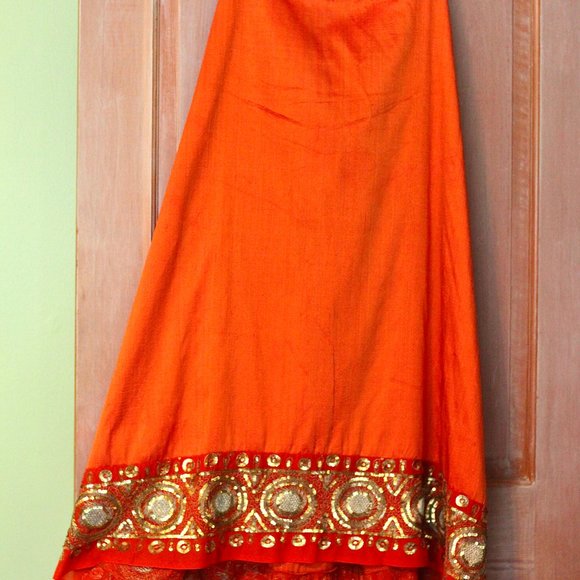 Jade Silk with Beaded Trim Drawstring Maxi Skirt - Picture 2 of 8